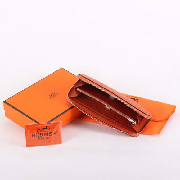 1:1 Quality Hermes Togo Leather Perforated Zippy Wallet 9032 Orange Replica - Click Image to Close